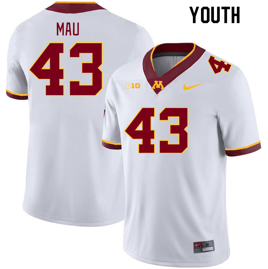 Youth #43 Eli Mau Minnesota Golden Gophers College Football Jerseys Stitched-White - Click Image to Close